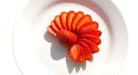 Strawberries are Sliced and Arranged on a Plate, Displaying Fresh Fruit and Healthy Snack