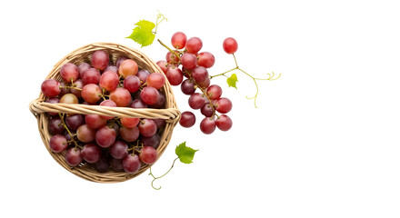 Grapes are Placed in Basket with Leaves on Transparent Background, Still Life Composition