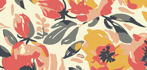 Elegant Abstract Floral Scarf Print Design | Shawls & Dupatta Textile Fabric Patterns For Digital Printing on Silk, Chiffon, Georgette