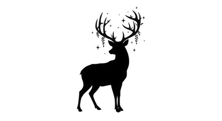 Enchanting Silhouette of a Majestic Stag Crowned with Shimmering Stardust