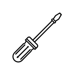 Minimalist Line Drawing of Flathead Screwdriver with Ribbed Grip Handle for Basic Repair and Assembly Tasks