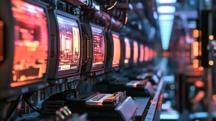 Cyberpunk Server Room: Glowing Monitors & Data Streams