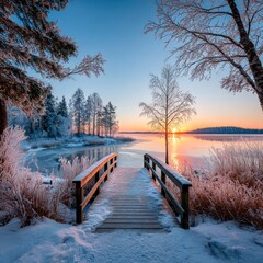 Winter sunrise over frozen lake (1)