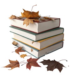 Autumn Books Stack with Colorful Leaves for Seasonal Reading and Study Inspiration