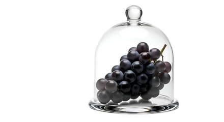 Grapes are Displayed in a Glass Cloche on Transparent Background, Showcasing Fresh Fruit Still Life