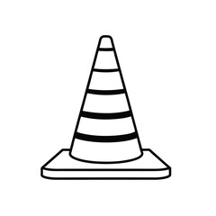 Black and White Line Drawing of Traffic Cone with Three Horizontal Stripes and Square Base for Road Safety and Construction Zones