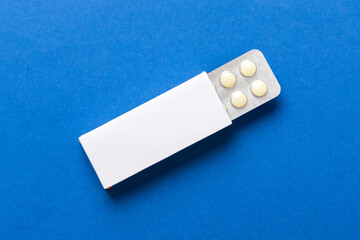 Blank White Product Package Box Mock-up. Open blank medicine drug box with blister top view