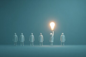 Conceptual idea with a light bulb and people, representing innovation.