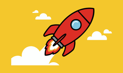 Red Rocket Flying in Sky