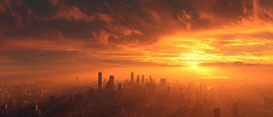 Obraz premium Fiery Sunset over Cityscape