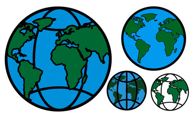 Earth Globe Vector Set - Planet and World Icons