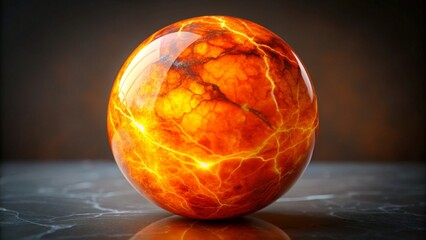 Fiery Orb An Illuminated Sphere of Molten Energy Rests on a Polished Surface