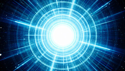 Fototapeta premium Technological Singularity: A vibrant and dynamic representation of the concept of a singularity in science and technology, featuring radiating beams and concentric circles.