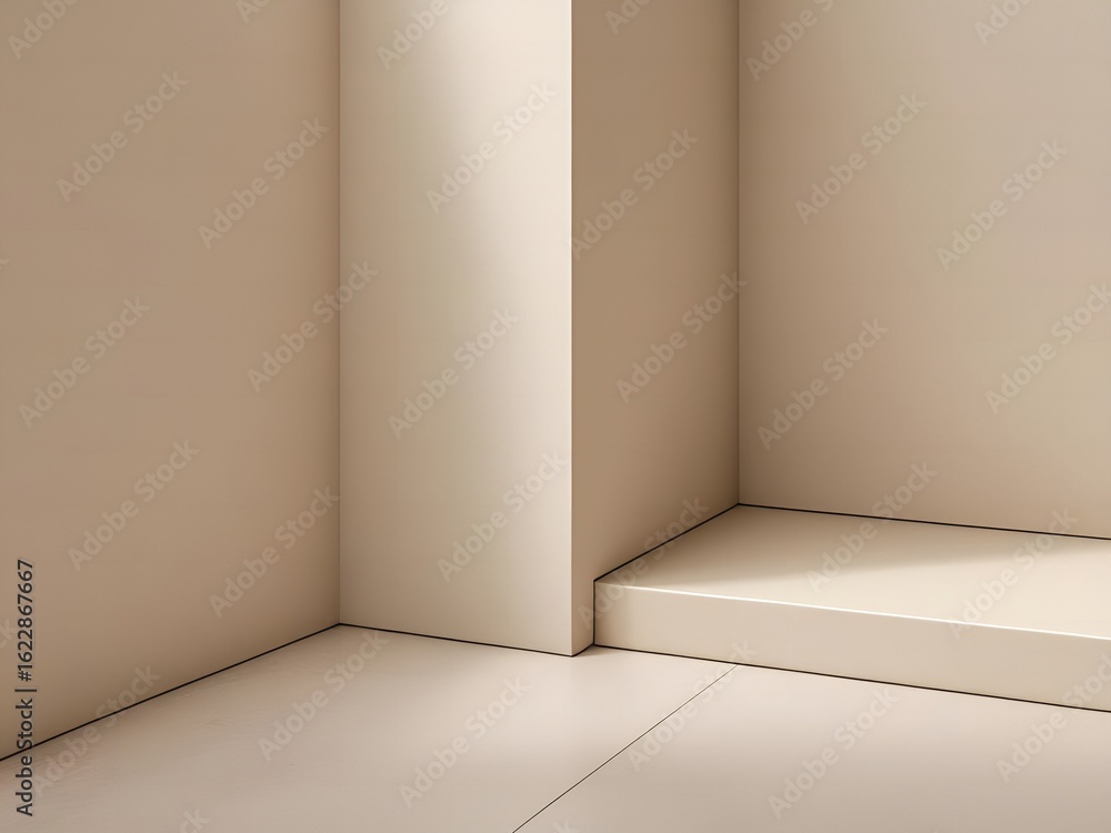 Poster minimalist beige corner with soft shadows and subtle texture creating a clean backdrop