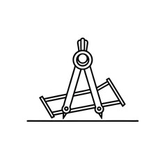 Black and White Line Drawing of Open Geometry Compass Resting on Surface Symbolizing Precision, Measurement, and Technical Drawing
