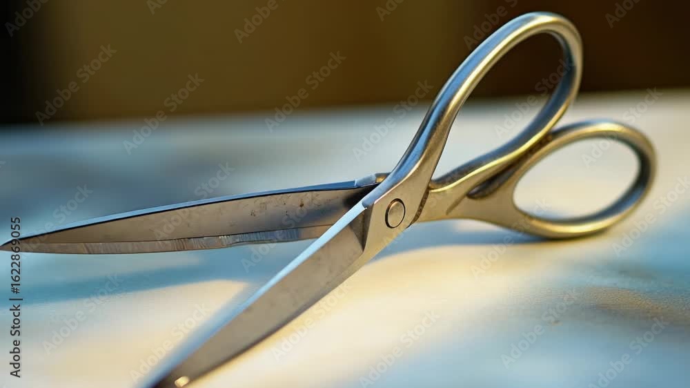 Poster close-up of scissors on a table