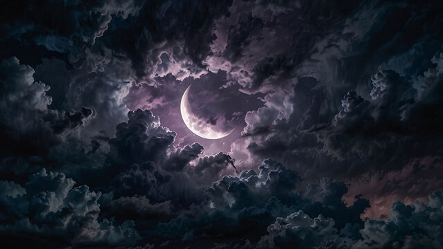Realistic Night Sky with Moon and Clouds