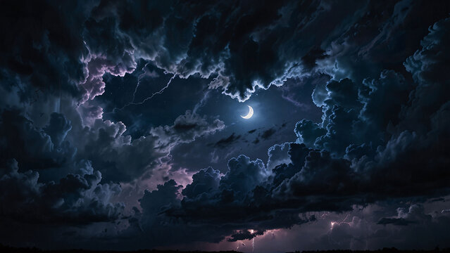 Moody Moon Behind Storm Clouds