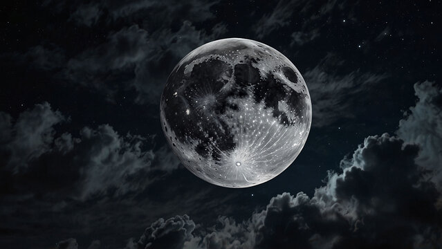 Realistic Night Sky with Moon and Clouds