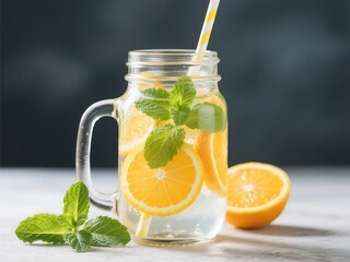 Fototapeta premium Refreshing Citrus and Mint Infused Water in Mason Jar