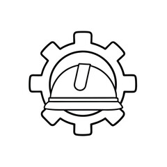 Minimalist Gear and Hard Hat Line Art Symbolizing Industrial Safety and Engineering