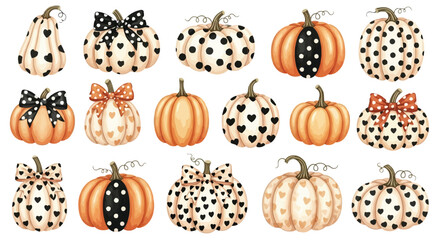 Autumn gourds with decorative bows and heart patterns pumpkin fall