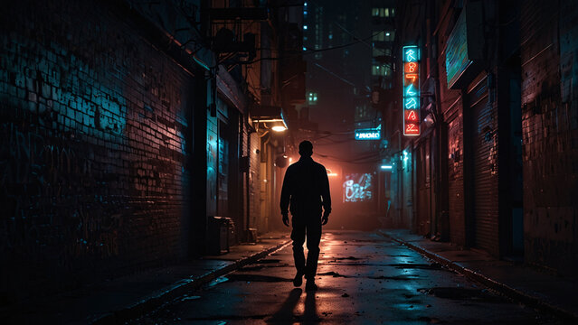 Silhouette of a Man in Urban Night