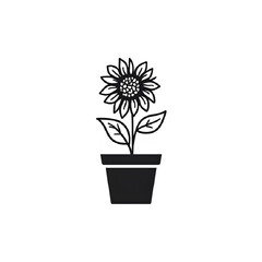 Elegant Minimalist Potted Plant Design: Dark Floral Graphic for Print & Web