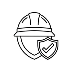 Minimalist Line Art of Construction Helmet with Shield and Checkmark Representing Safety Standards