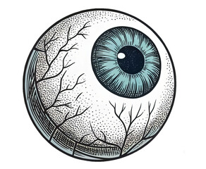 Eye eyeball vision sight anatomy human body organ medical health ocular blue veins illustration graphic art on transparent background