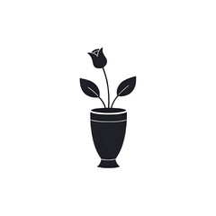 Elegant Minimalist Flower in Pot: Dark Background Design Element
