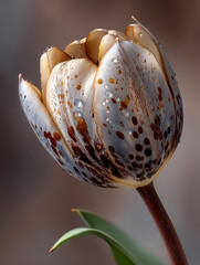 Dewdrops on a speckled tulip blossom