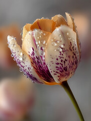 Dewdrops on a speckled tulip blossom