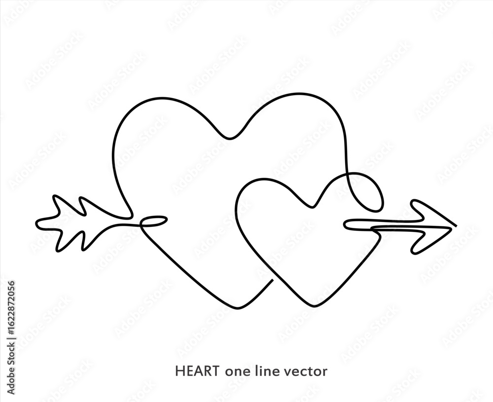 Poster heart pierced by an arrow. continuous line love and arrows. vector illustration. line icon-continuou