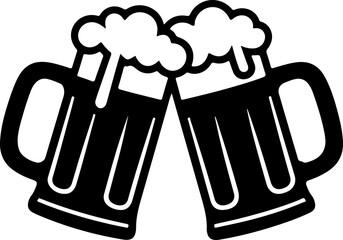 Black silhouette vector of two beer mugs clinking together in a cheers pose