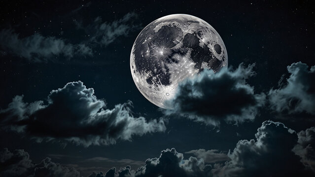 full moon over the clouds