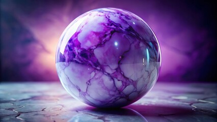 A Polished Sphere with Intricate Purple Veining Rests on a Smooth Surface Underneath a Dramatic, Moody Purple and Lavender Light