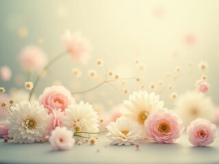 Dreamy soft focus illustration of delicate pink spring blossoms with a warm, hazy background. Gentle and romantic floral art with beautiful bokeh and soft pastel colors for a serene mood