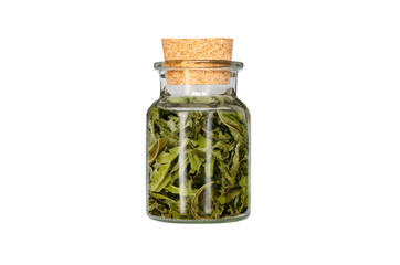 mint in glass container isolated on white background