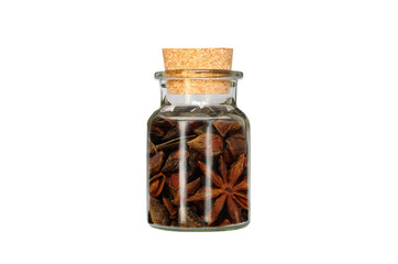 ground black pepper in glass container isolated on white background