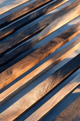 Wooden bench planks in sunlight