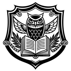 Emblematic Owl with Open Book and Laurel Branches.