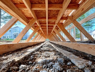 Wooden framing of a house under construction