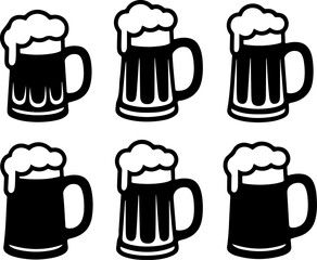silhouette vector illustrations of Oktoberfest-style beer mugs