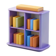 Vibrant purple bookshelf with colorful books for children's learning and creative storytelling time