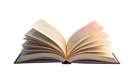 Obraz premium Open antique book with pages fluttering on a white background