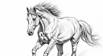 Obraz premium Detailed pencil drawing illustrating the power and grace of a galloping horse