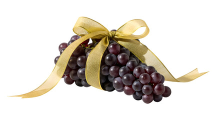 Grapes are Wrapped with Golden Ribbon on Transparent Background in Studio Shot Still Life
