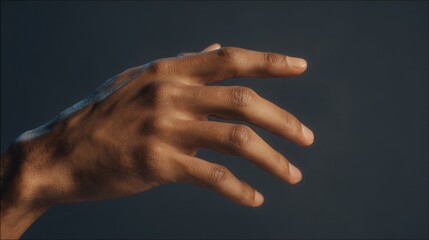 Aesthetic Dark Skinned Hand Reaching Out, Highlighting Fingers and Veins