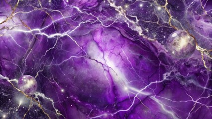 Cosmic Amethyst Marble with Celestial Spheres and Golden Veins A Fantasy Texture